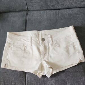 Cream Jean Shorts with Distressed Cut-Off Style